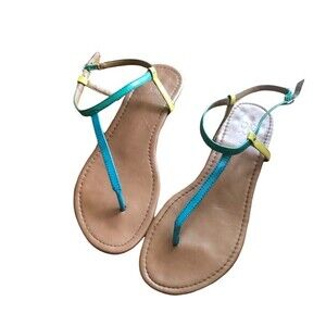 Blue Green Yellow Strappy Flip Flop Sandals Slippers shoes